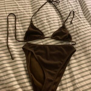 Good American Brown Ribbed Bikini
